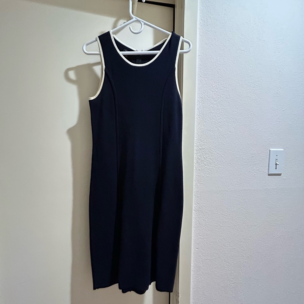 Talbots Navy and White Sleeveless Midi Dress